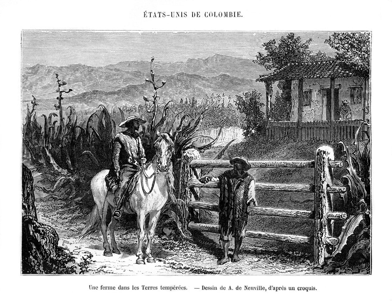 Een boerderij, Colombia, Zuid-Amerika door A. de Neuville