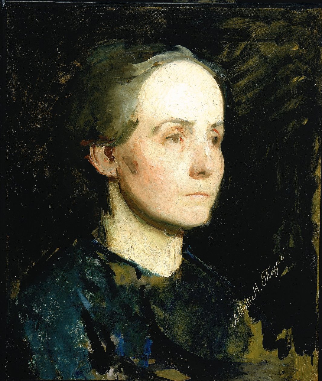 Portret van een vrouw (Miss Gertrude Bloede) door Abbott Handerson Thayer