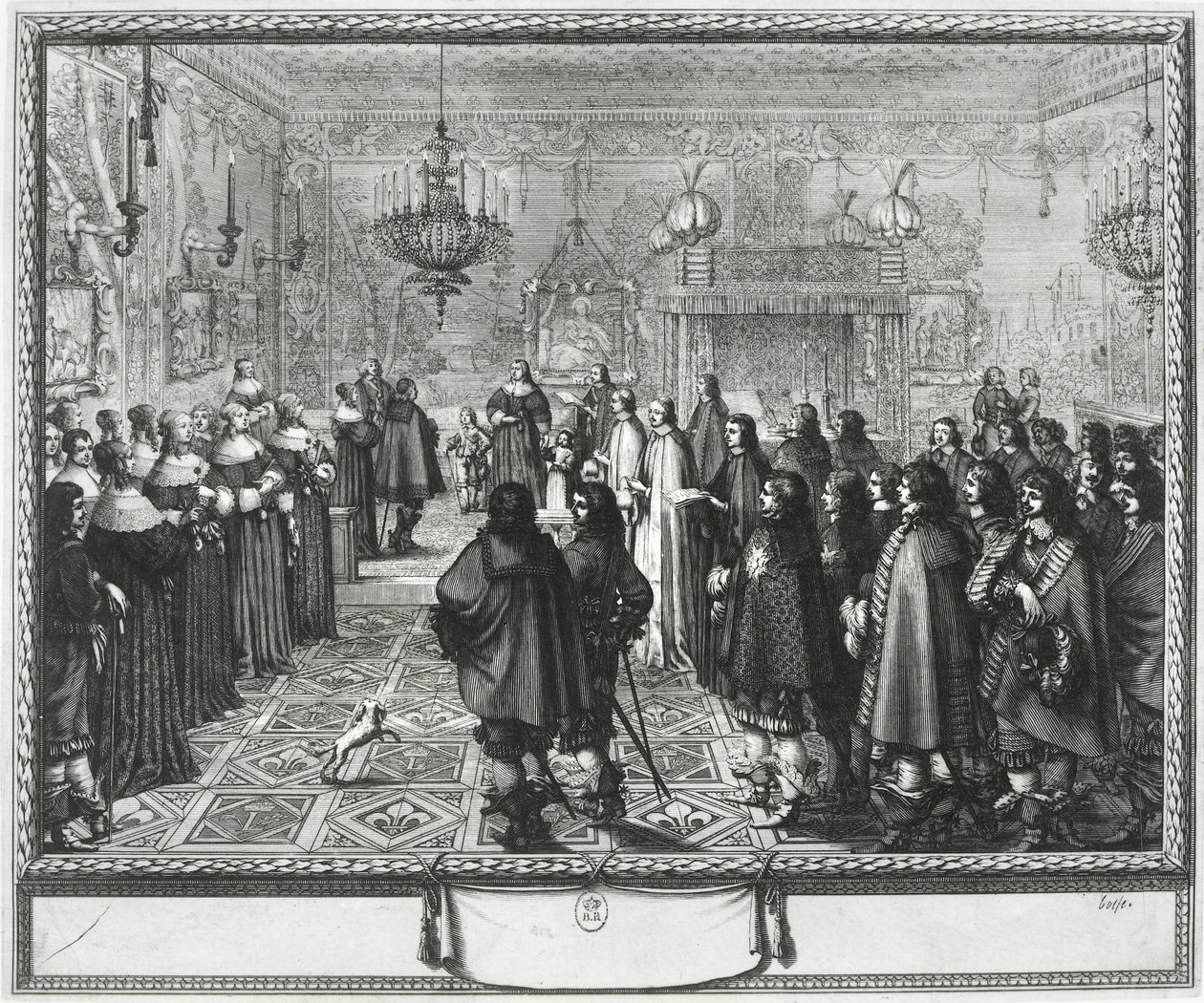Ceremonie van het huwelijk van Wladyslaw IV en Maria Ludwiga Gonzaga in Fontainebleau, 25 september 1645 door Abraham Bosse