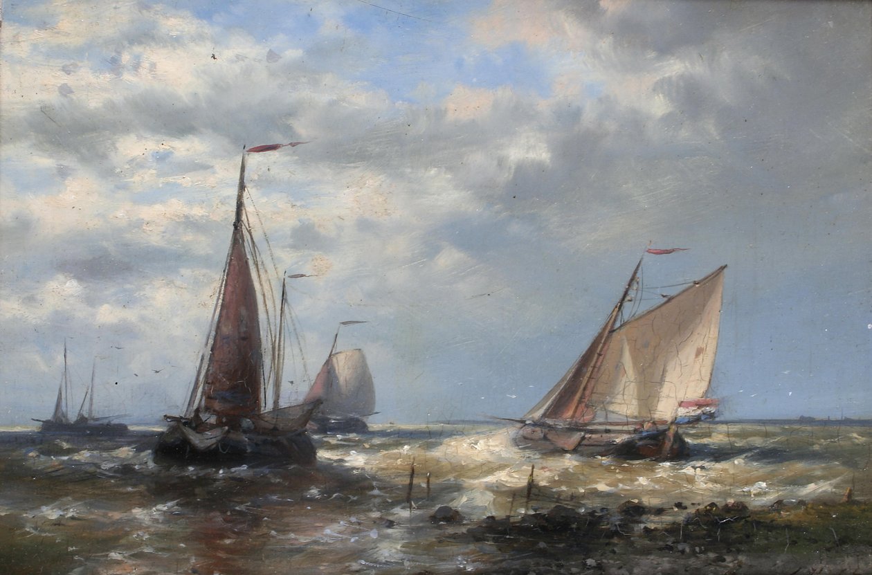 Vissersboten op zee door Abraham Hulk