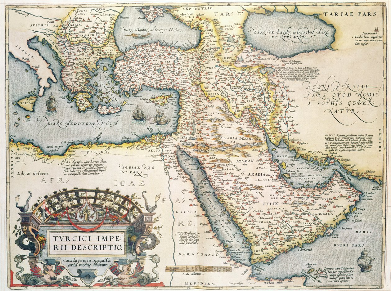 Kaart van het Midden-Oosten, uit Theatrvm Orbis Terrarvm, 1570 (handgekleurde gravure) door Abraham Ortelius