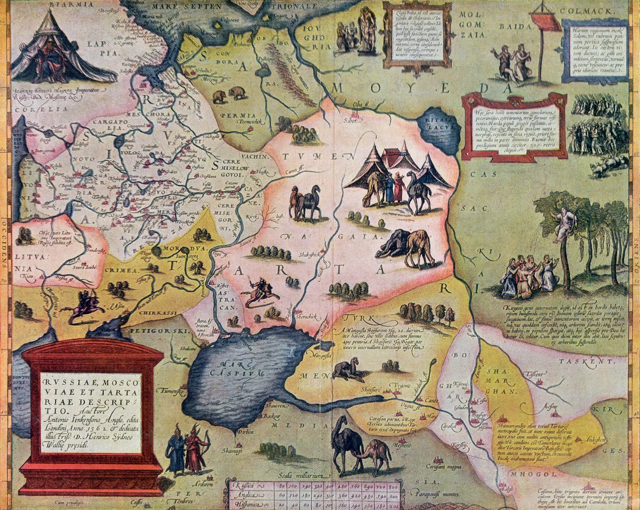 Kaart van het Russische Rijk in de zestiende eeuw, kopie van een origineel uit 1571 door Abraham Ortelius