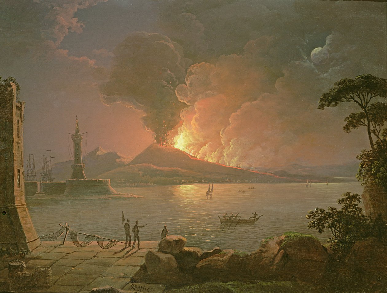 Een Uitzicht op de Uitbarsting van de Vesuvius door Abraham Pether
