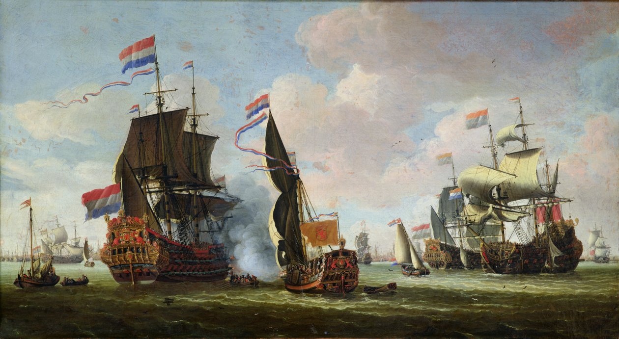 De aankomst van Michiel Adriaanszoon de Ruyter in Amsterdam door Abraham Storck