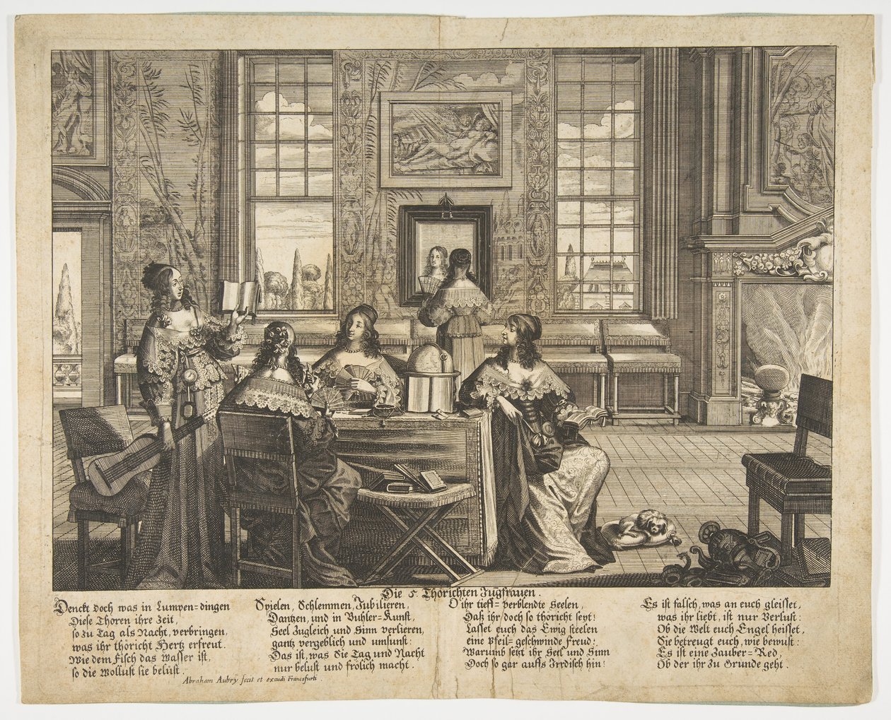 De Dwaze Maagden Converseren, midden tot laat 17e eeuw door Abraham Aubry