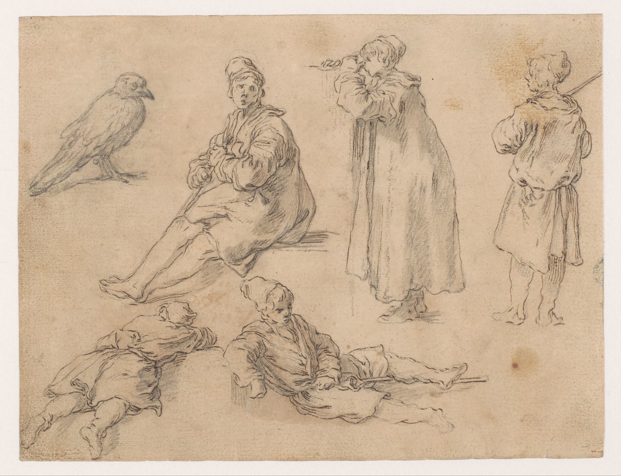 Een zittende en twee staande jongens door Abraham Bloemaert