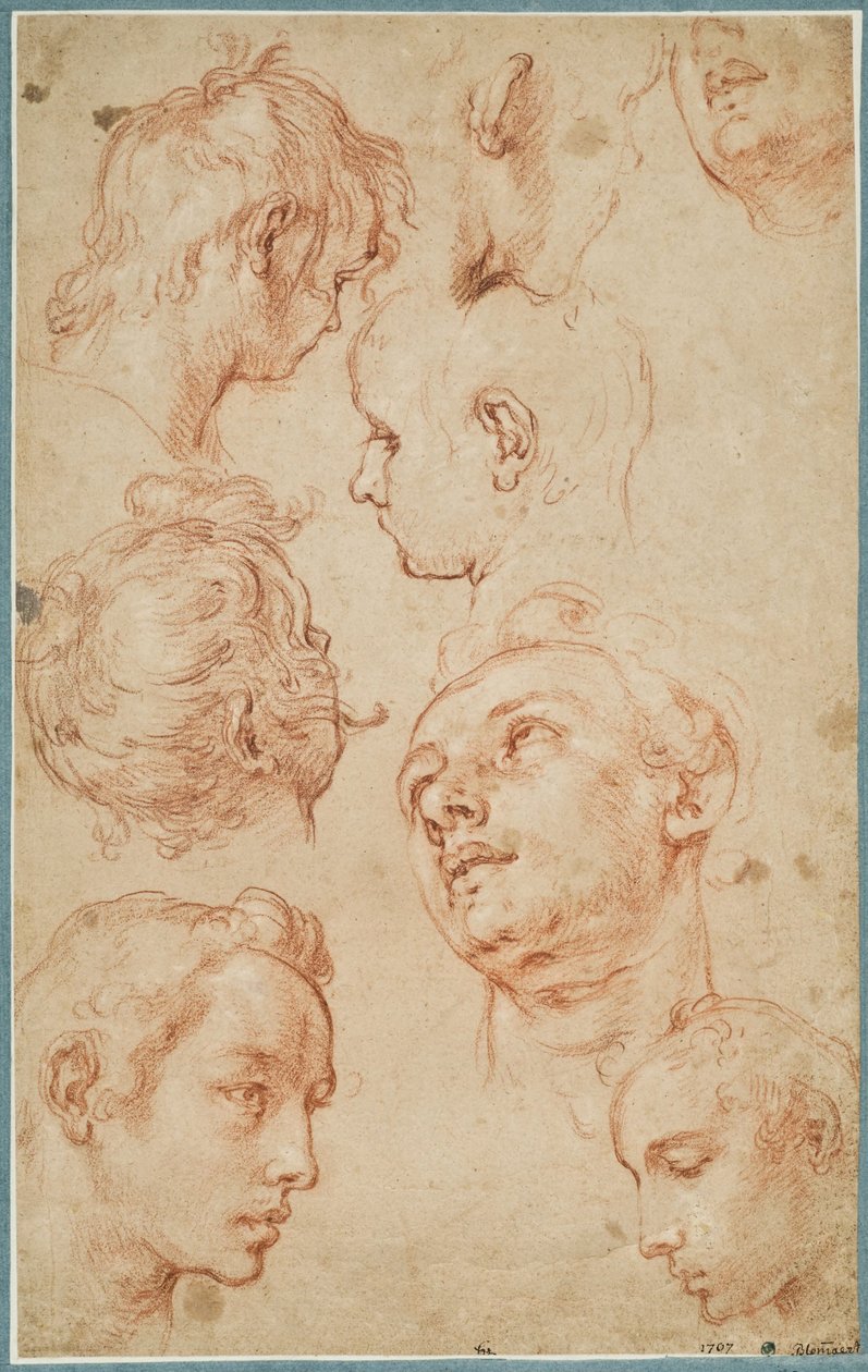 Acht studies van hoofden van jonge mannen door Abraham Bloemaert
