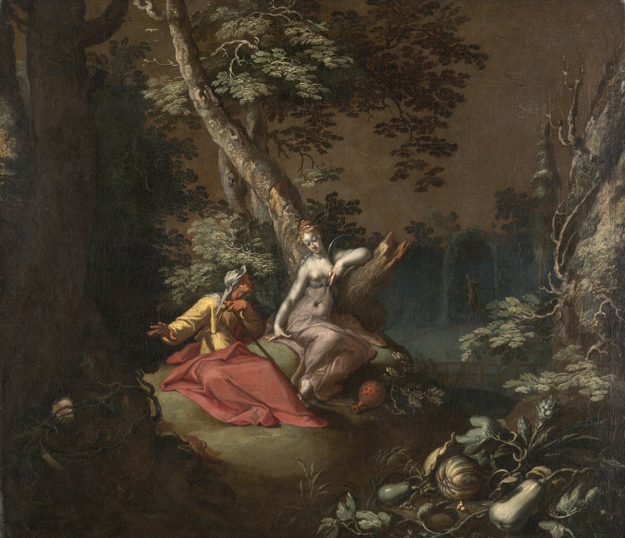 Landschap met Vertumnus en Pomona door Abraham Bloemaert