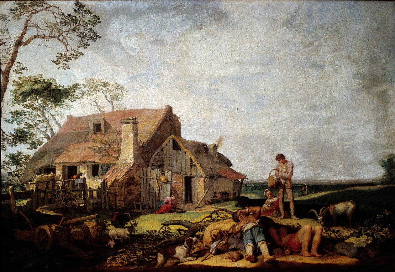 Landschap met rustende boeren door Abraham Bloemaert