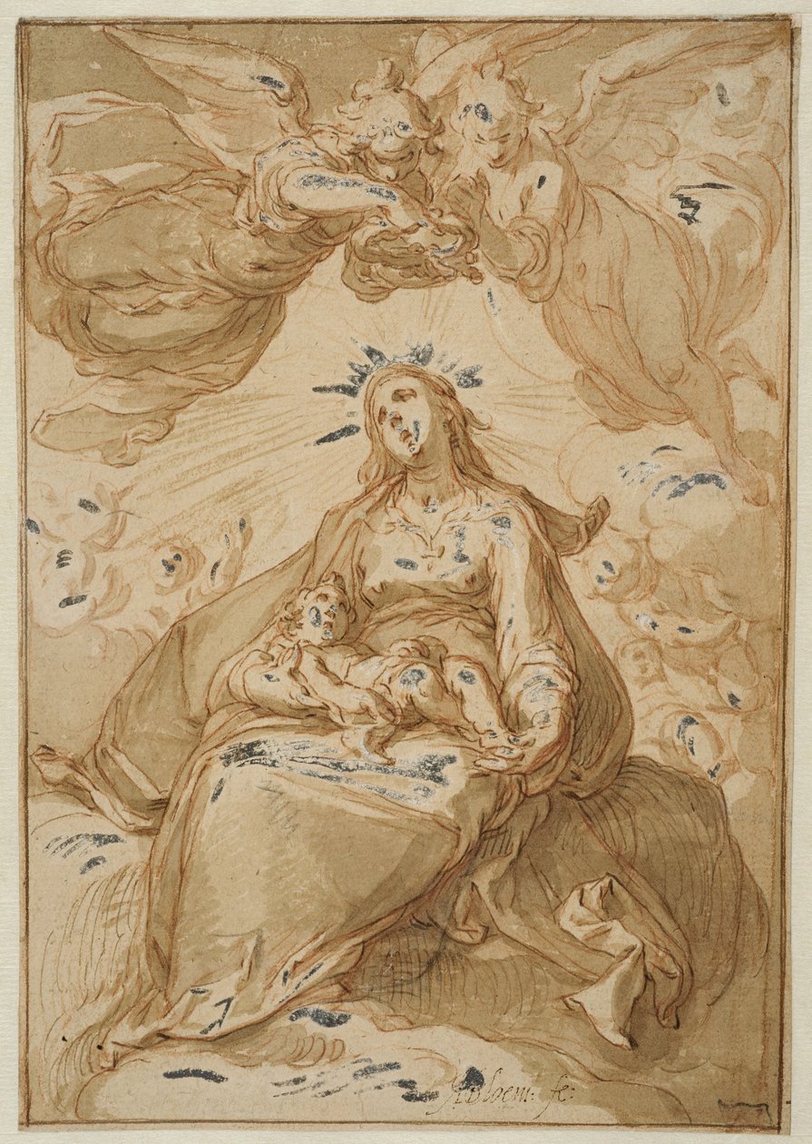Madonna met Kind, gekroond door engelen door Abraham Bloemaert