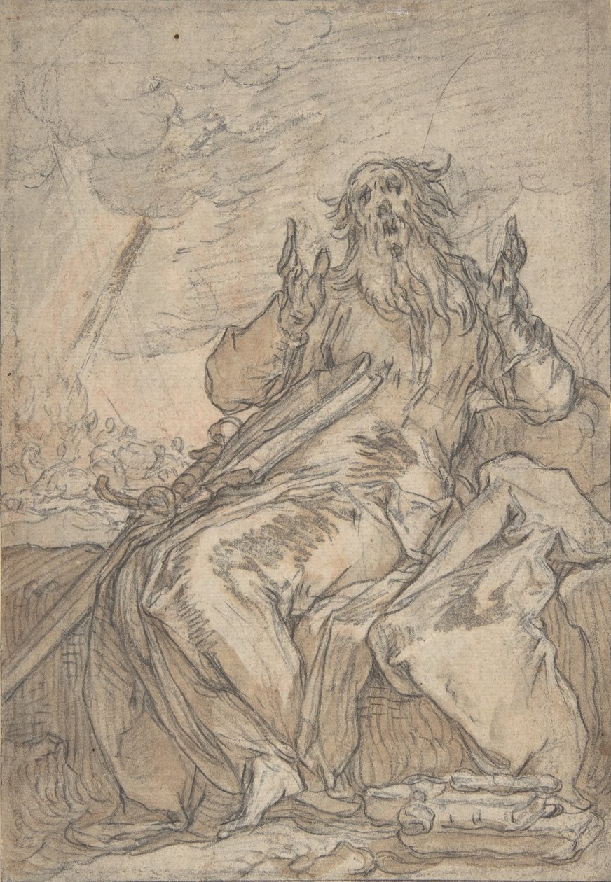 Sint Paulus zittend, met zijn bekering op de achtergrond door Abraham Bloemaert