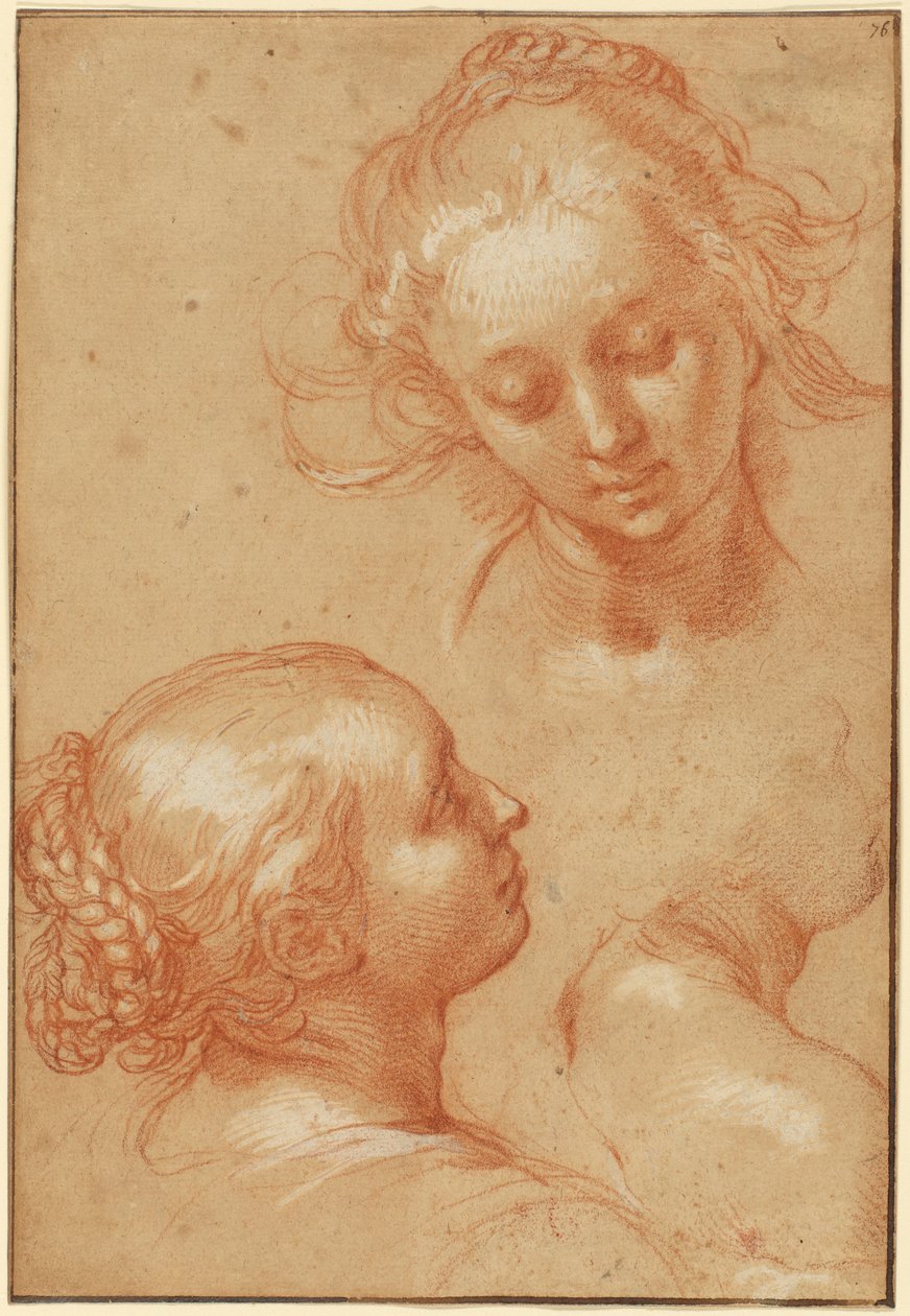 Drie studies van vrouwen (recto); Vier studies van handen en een contra-exemplaar van een knielende jonge man (verso) door Abraham Bloemaert
