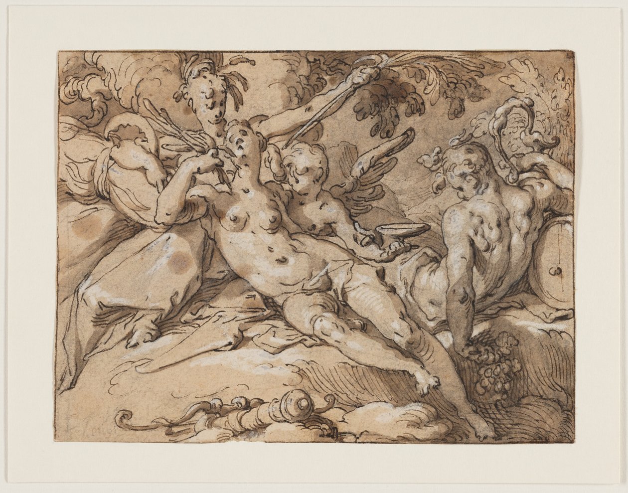 Venus en Bacchus (Zonder Ceres en Bacchus zou Venus bevriezen) door Abraham Bloemaert