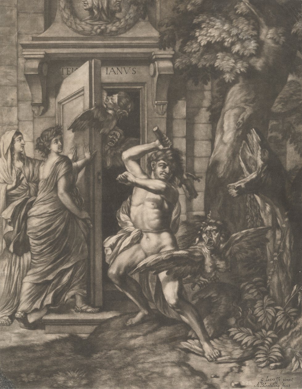 Hercules voor de Tempel van Janus door Abraham Blooteling
