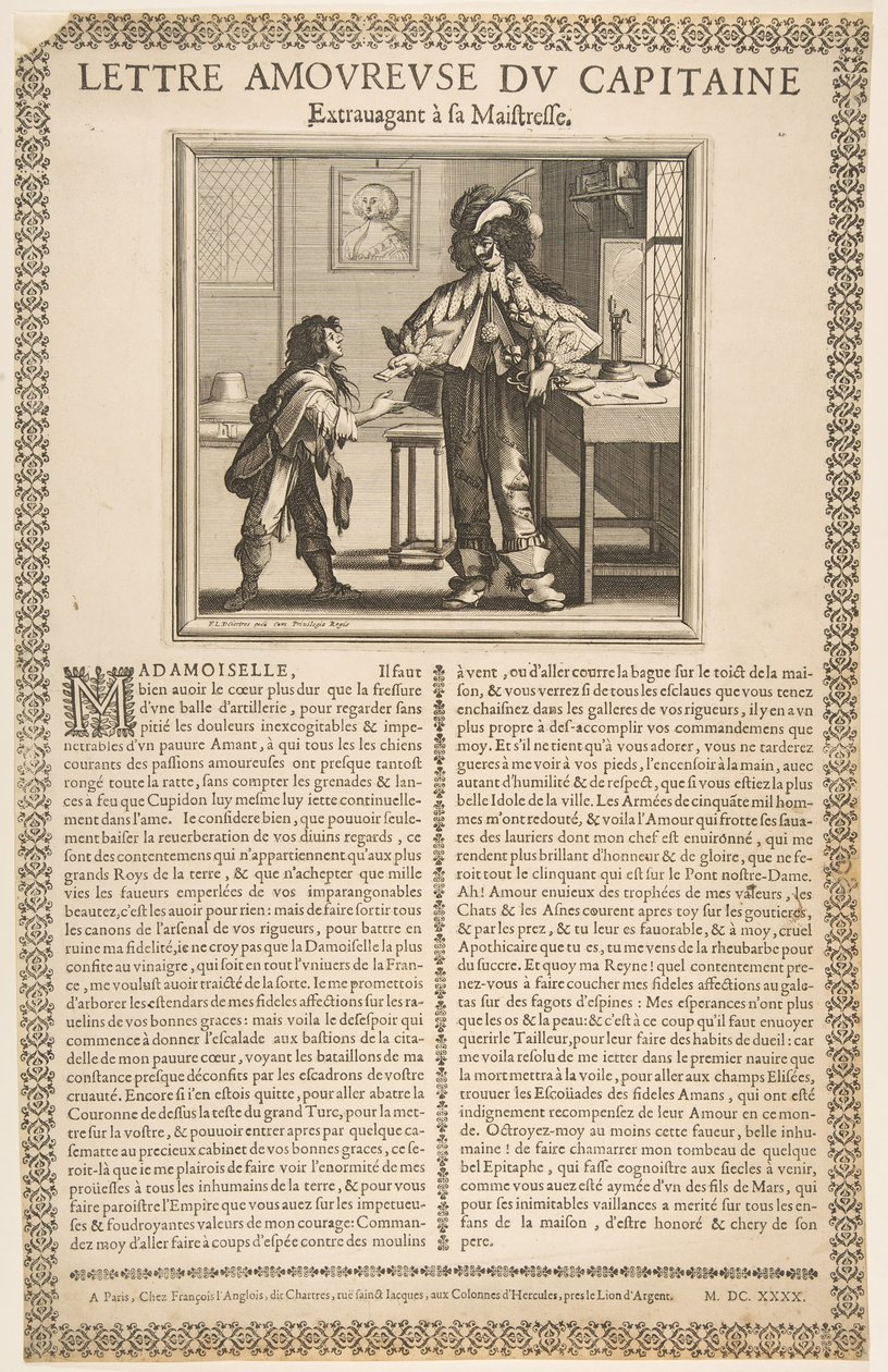 Liefdesbrief van de kapitein, ca. 1636 door Abraham Bosse