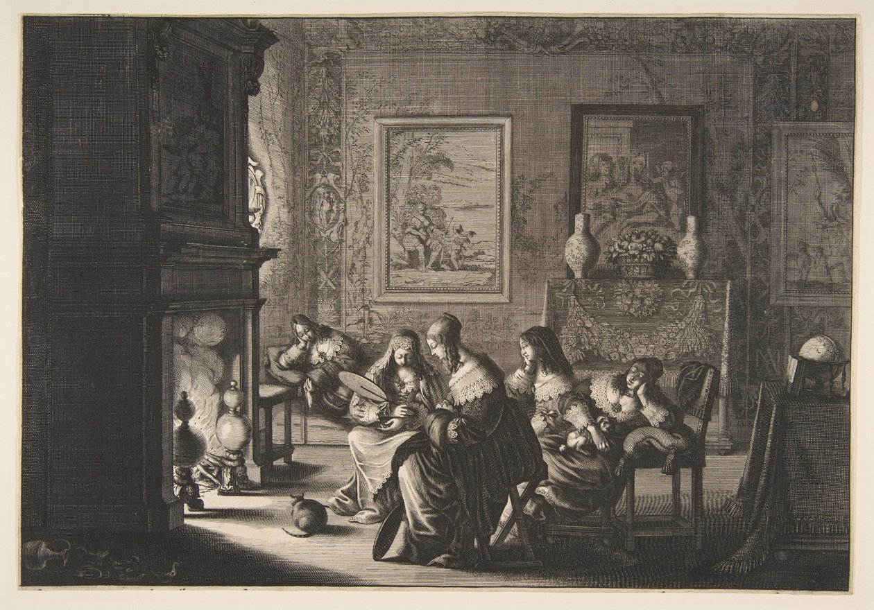 Foolish Virgins Sleeping (De dwaze maagden slapen in afwachting van de komst van de bruidegom) door Abraham Bosse