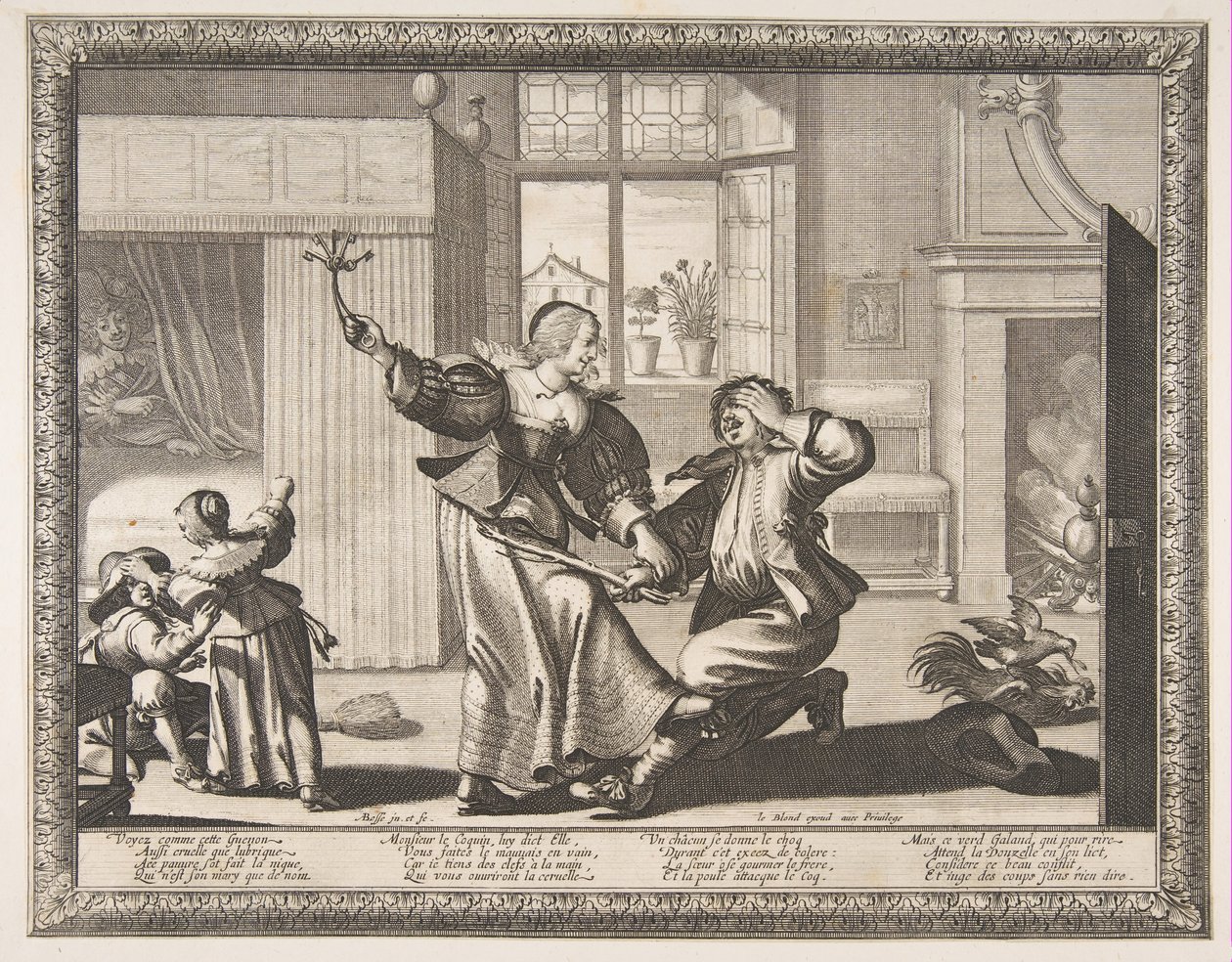 Man die zijn vrouw slaat door Abraham Bosse
