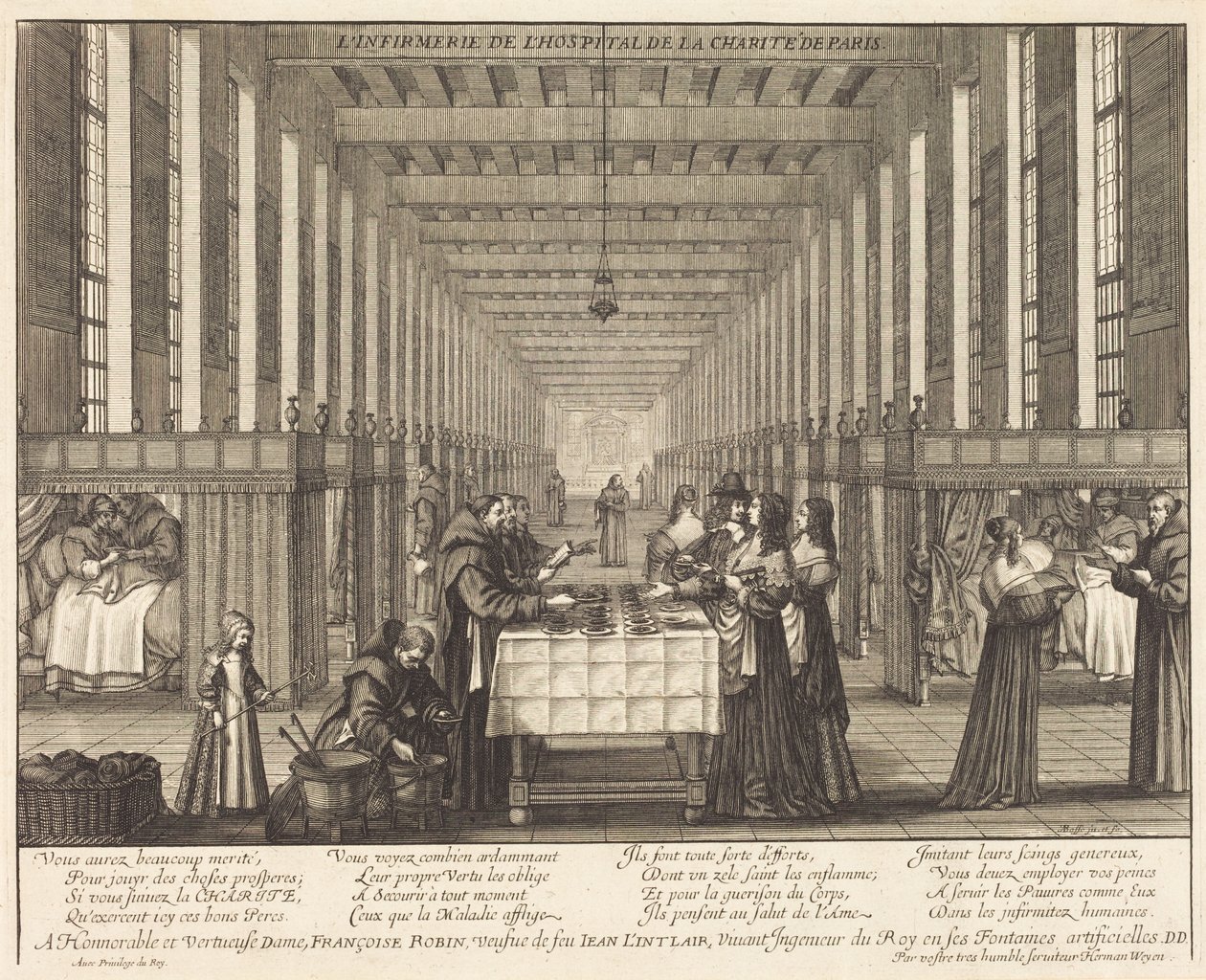 De ziekenzaal van het Hôpital de la Charité in Parijs door Abraham Bosse