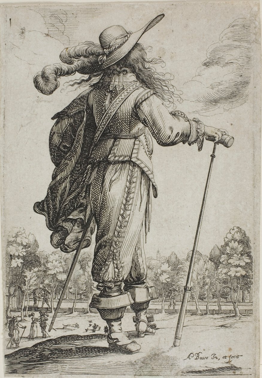 Man met een Stok, gezien van achteren, uit De Tuin van Franse Adel door Abraham Bosse