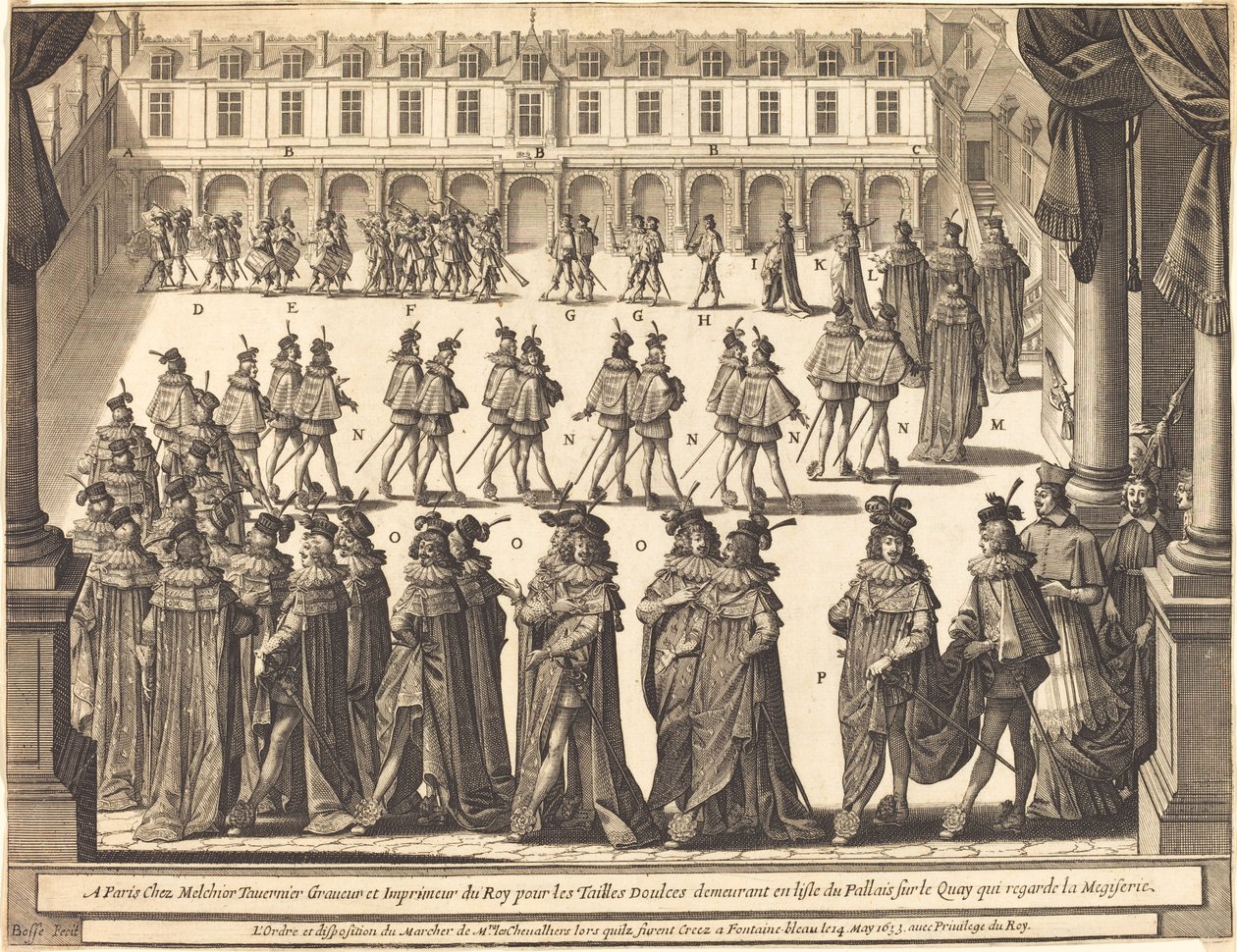 Mars van de koning en ridders van de Heilige Geest op de binnenplaats van Fontainebleau door Abraham Bosse