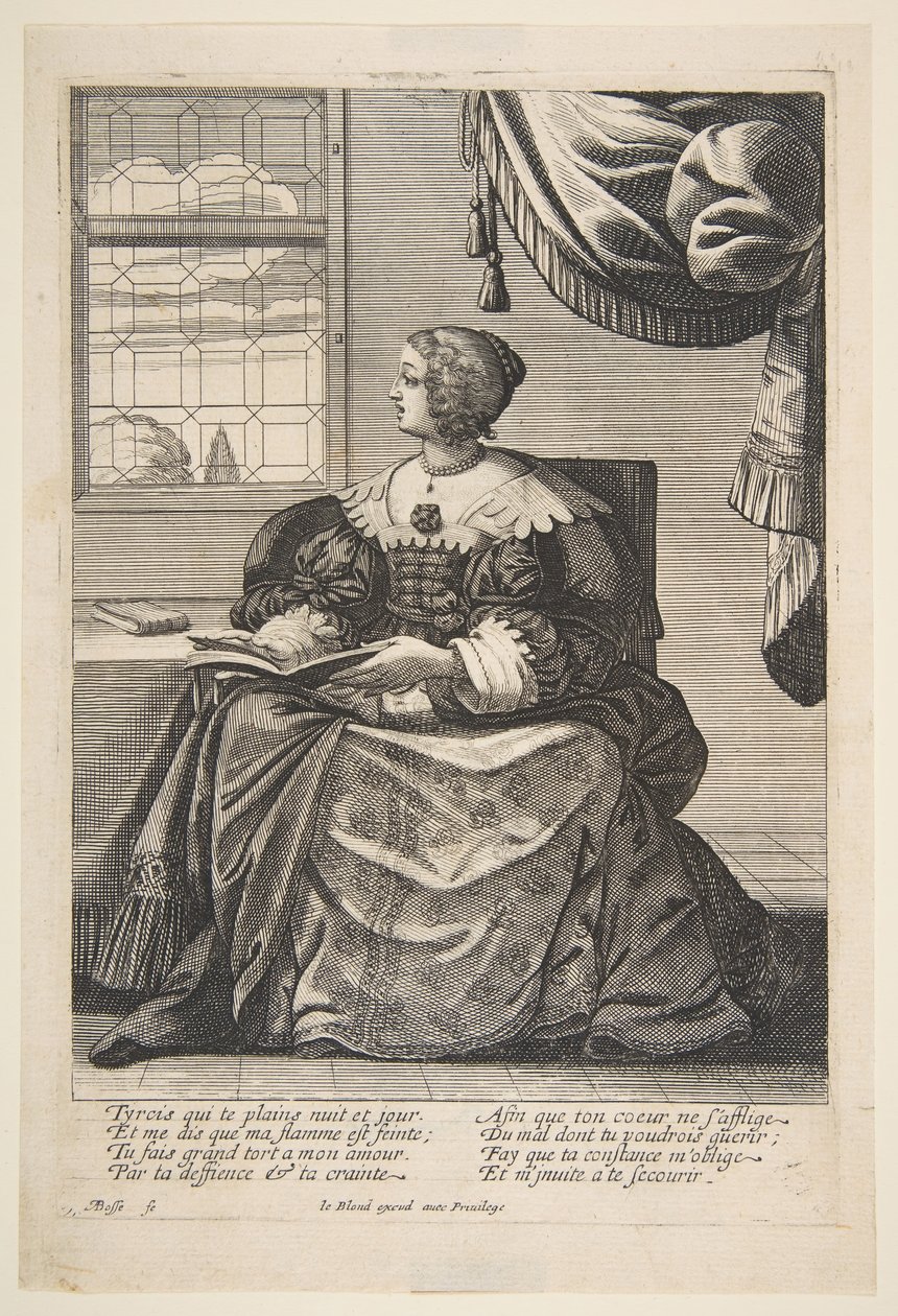 Zittende Vrouw met een Boek en Zingend, midden tot laat 17e eeuw door Abraham Bosse