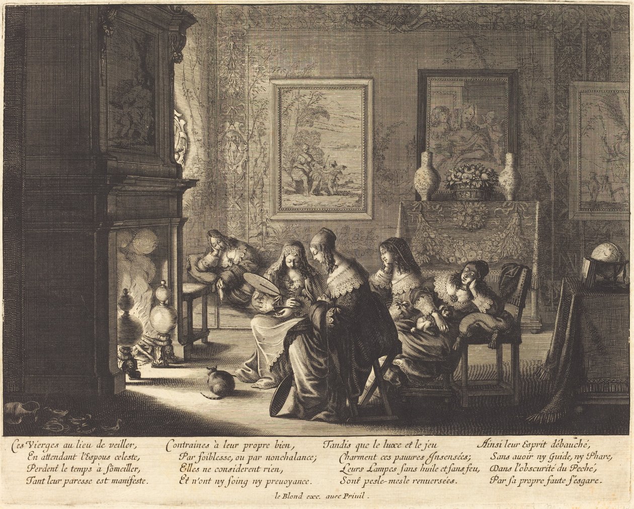 De Dwaze Maagden Slapend door Abraham Bosse