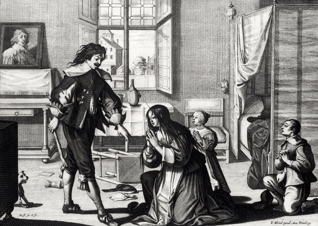 De echtgenoot die zijn vrouw slaat, gegraveerd door Le Blond door Abraham Bosse