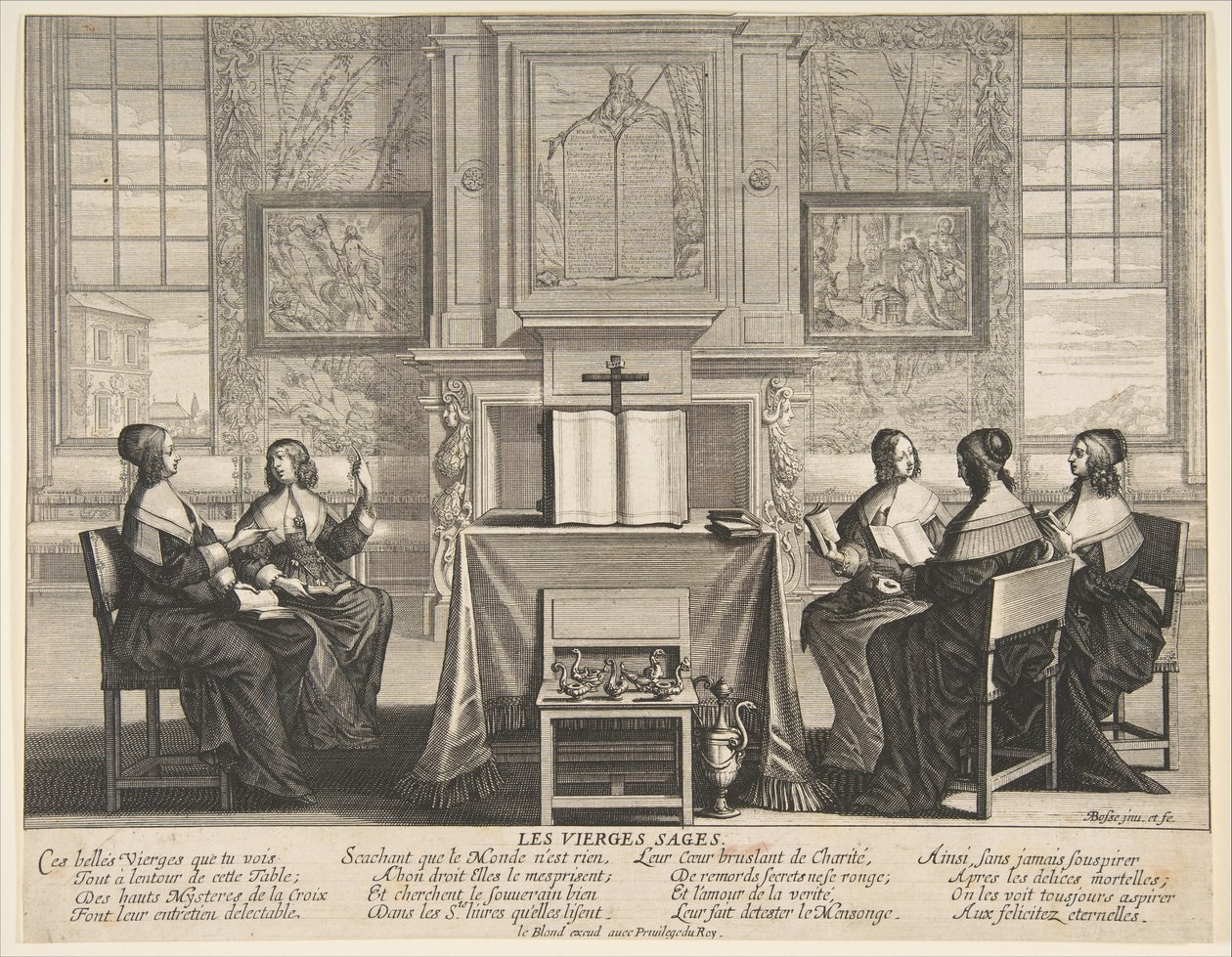 De wijze maagden in gesprek, ca. 1635 door Abraham Bosse