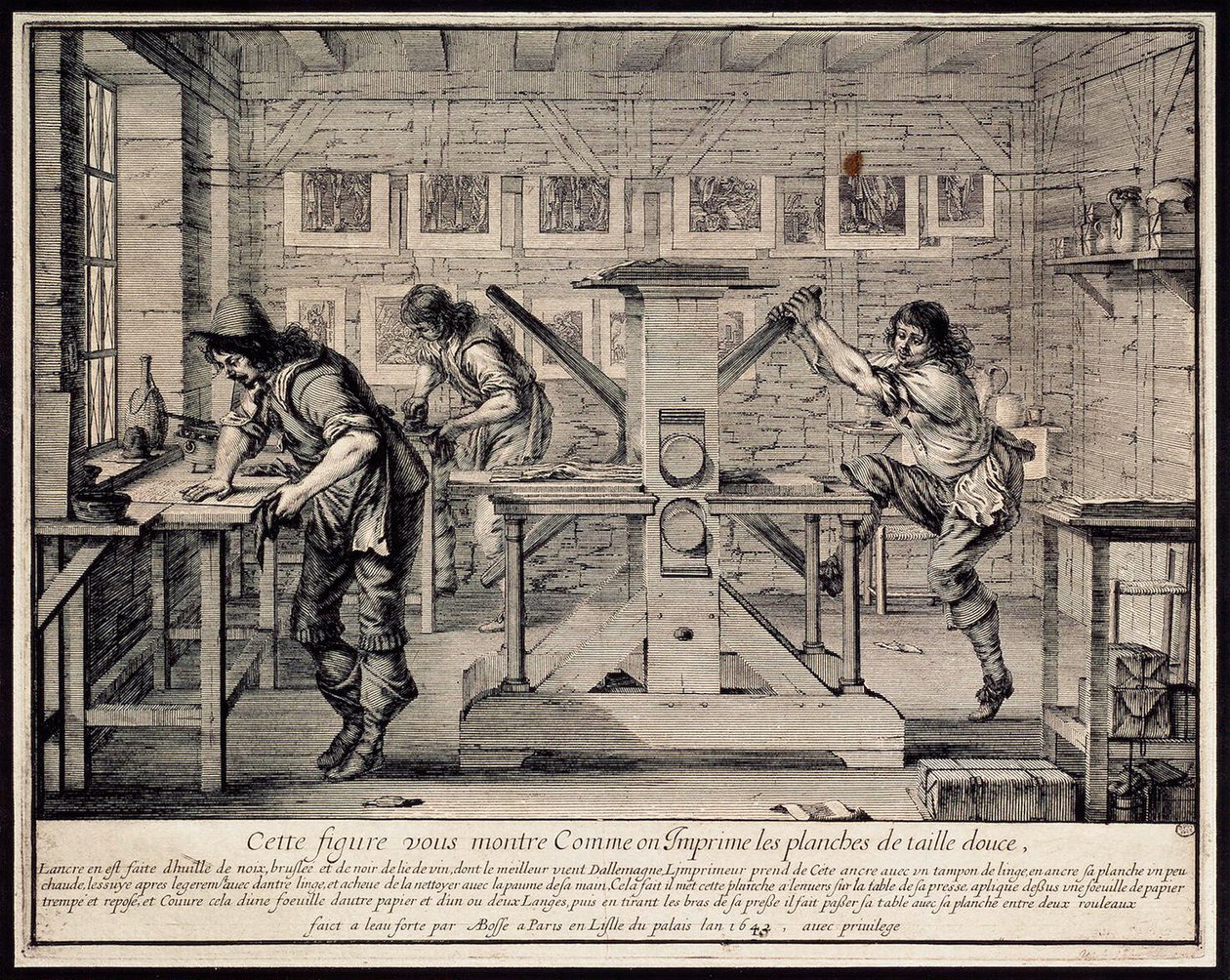 Werkplaats van een graveur door Abraham Bosse