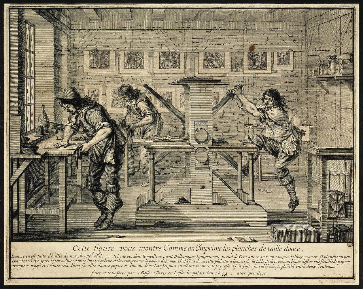 Werkplaats van een Graveur, 1642 door Abraham Bosse