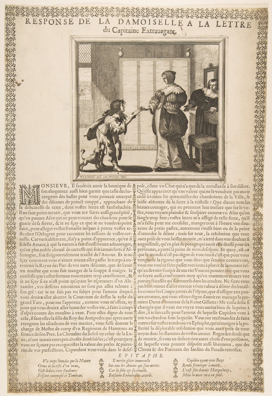 Antwoord van een jonge dame op de brief van de kapitein, ca. 1636 door Abraham Bosse