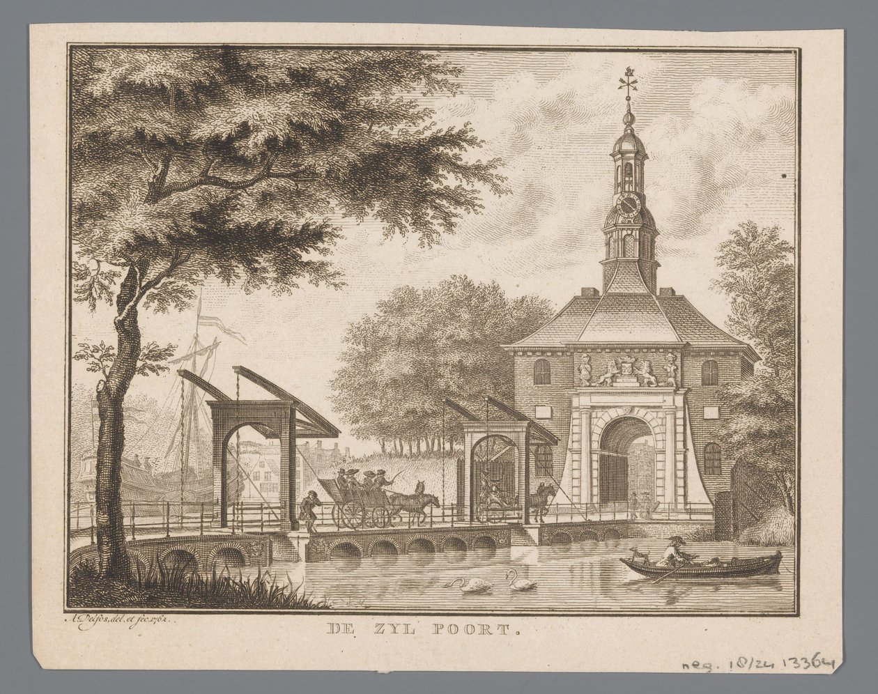 Gezicht op de Zijlpoort te Leiden door Abraham Delfos