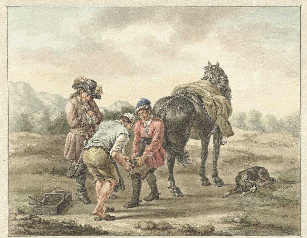 Hoefsmid in landschap door Abraham Delfos