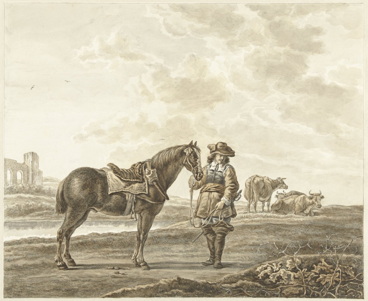 Ruiter in landschap door Abraham Delfos