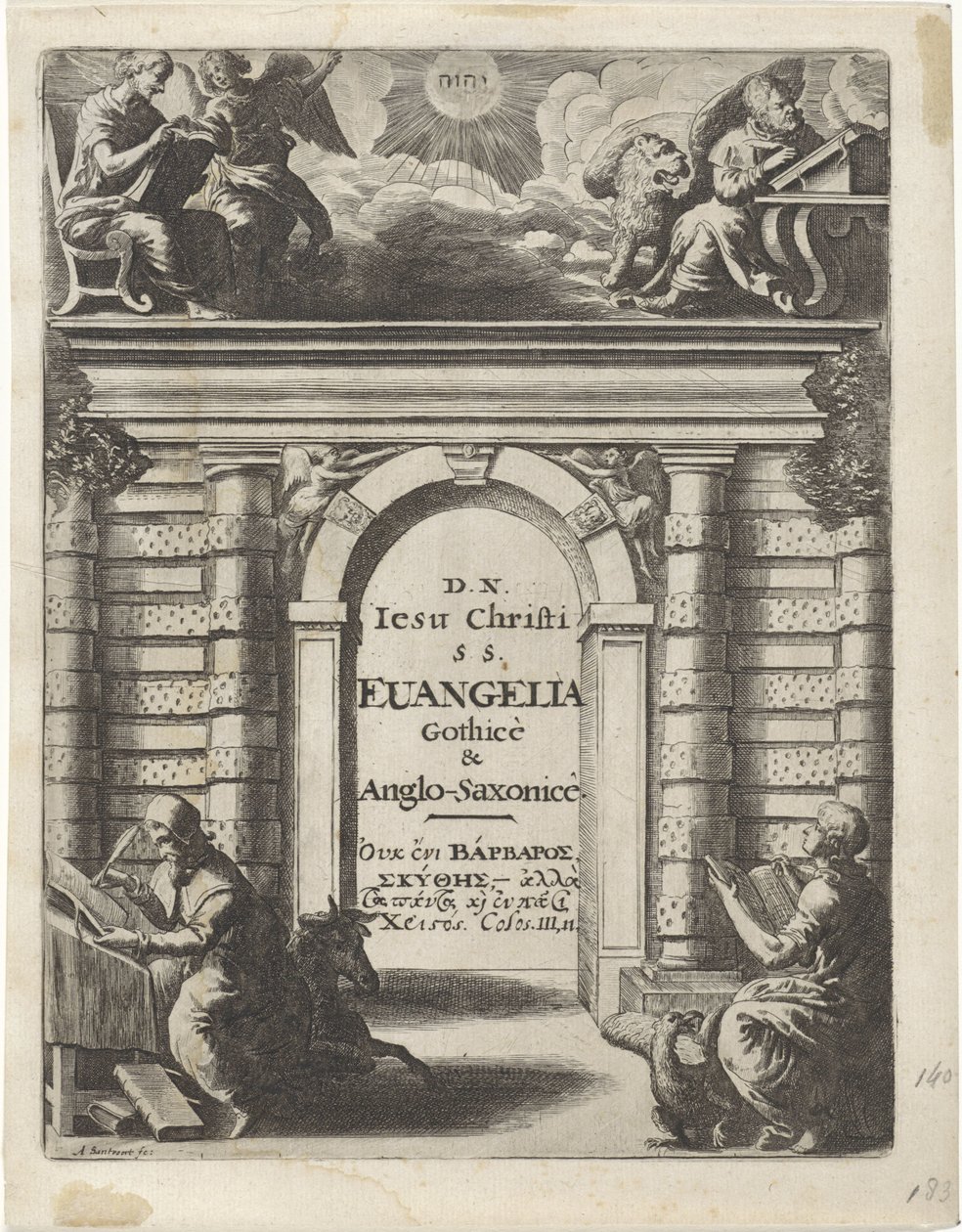 Vier evangelisten rond een toegangspoort door Abraham Dircksz. Santvoort