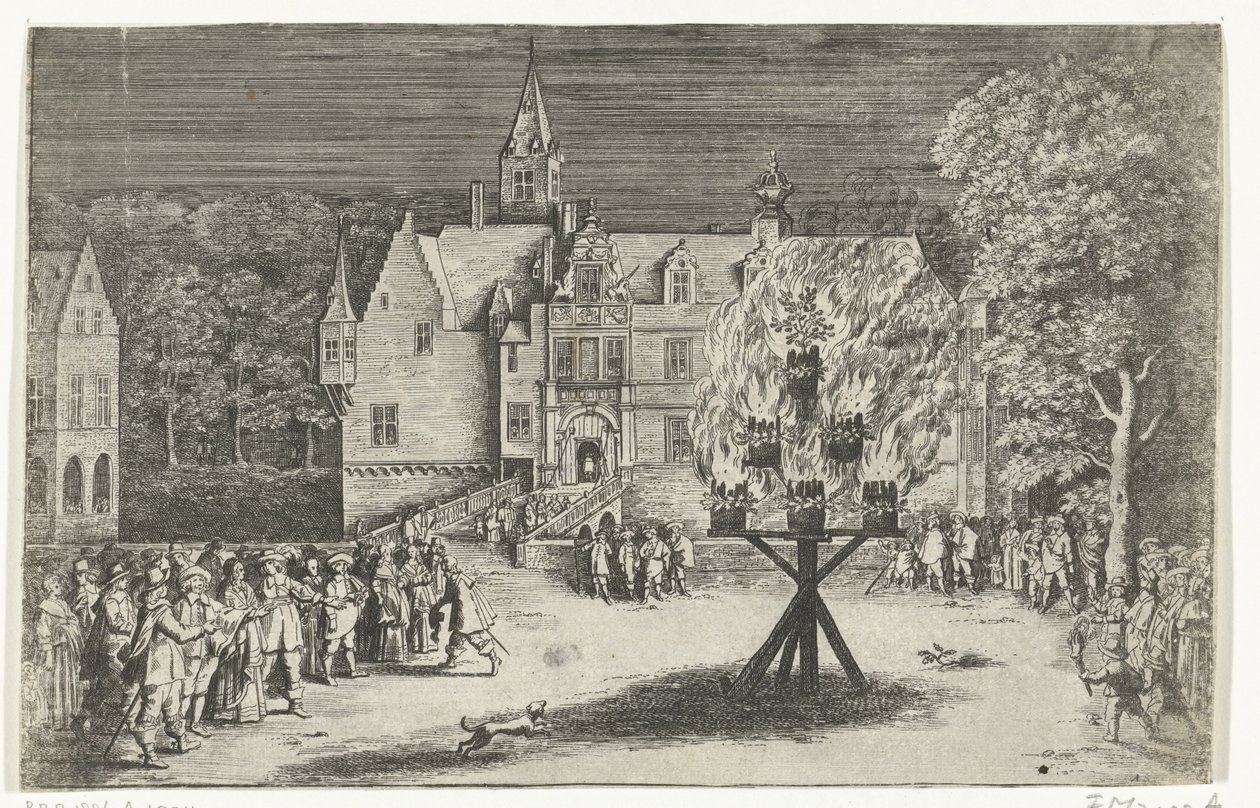 Vreugdevuur bij het bezoek van prinses Maria Henrietta met prins Willem III aan Breda, 1653 door Abraham Dircksz. Santvoort