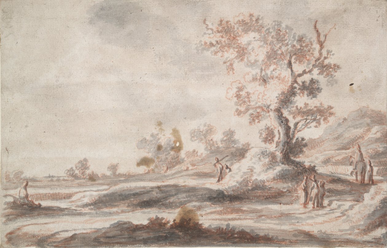 Landschap met Oude Boom en Figuren door Abraham Genoels