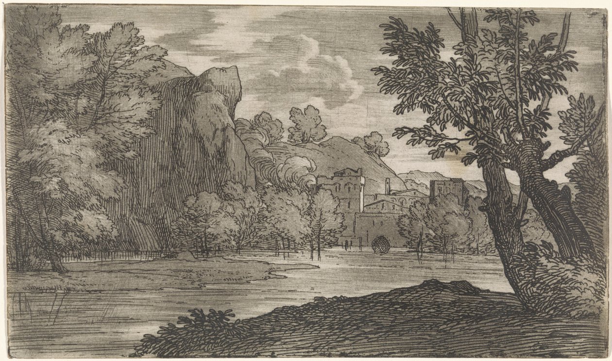 Landschap met rivier door Abraham Genoels