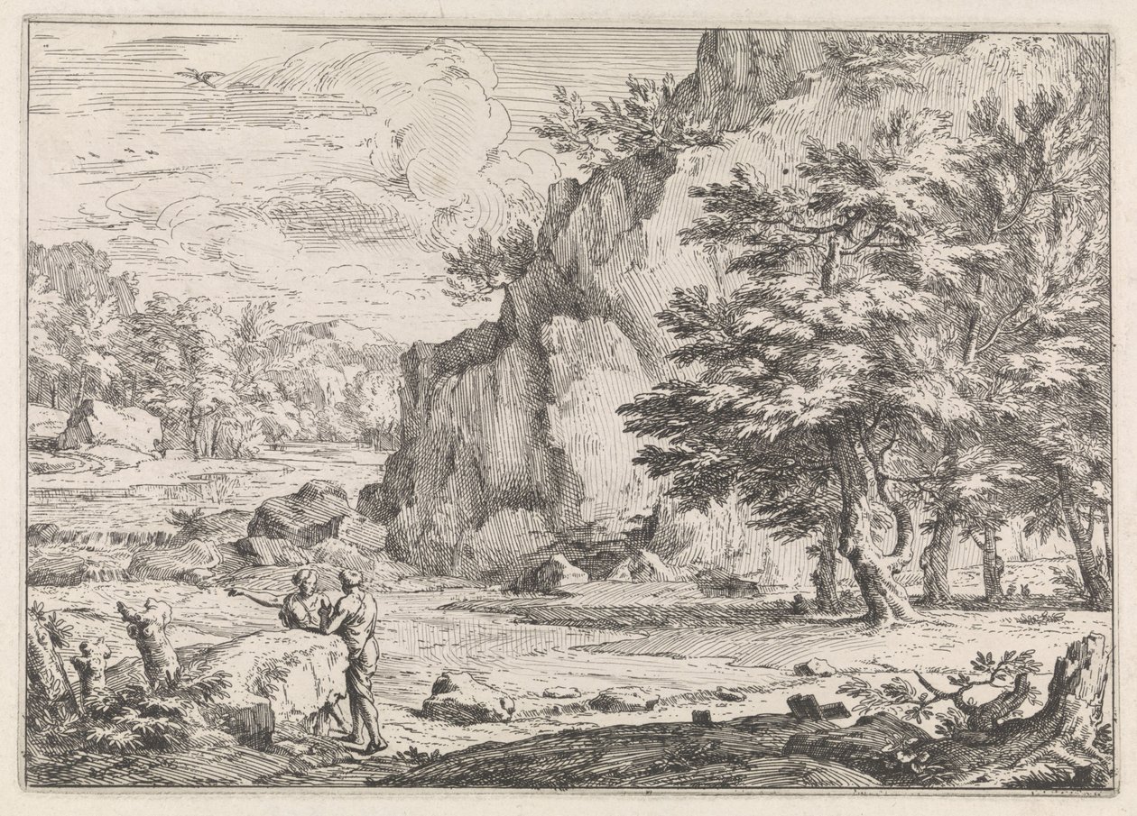 Landschap met rots door Abraham Genoels