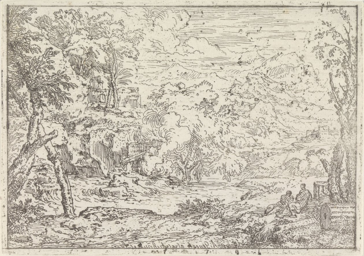 Landschap met ruïnes door Abraham Genoels