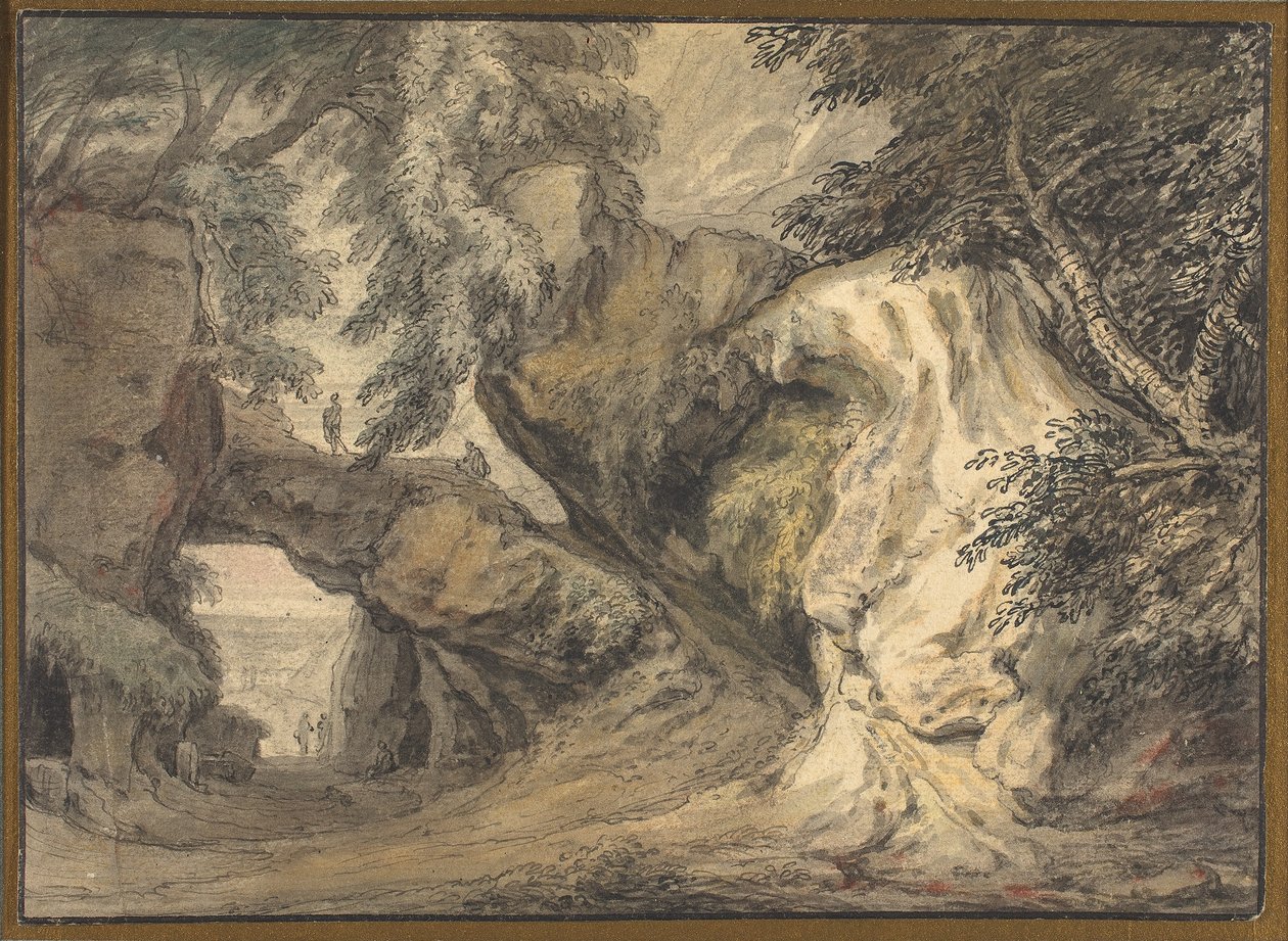 Landschap met een natuurlijke boog door Abraham Genoels II