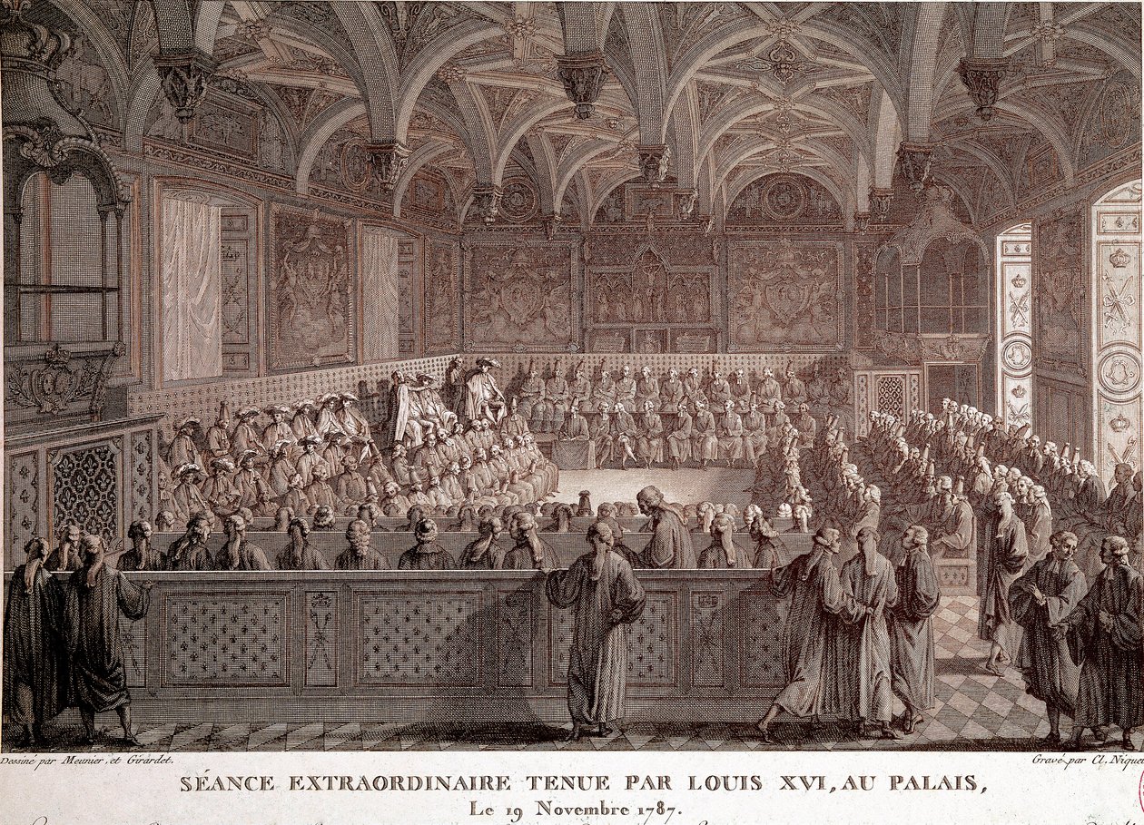 Eerste van de Franse Revolutie: Buitengewone zitting gehouden door Lodewijk XVI in het Paleis van Versailles, 19 november door Abraham Girardet