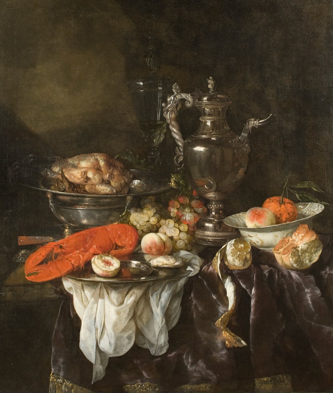 Stilleven met een Kreeft, Fruit, Zilver en Chinees Aardewerk, ca. 1660 door Abraham Hendricksz van Beyeren