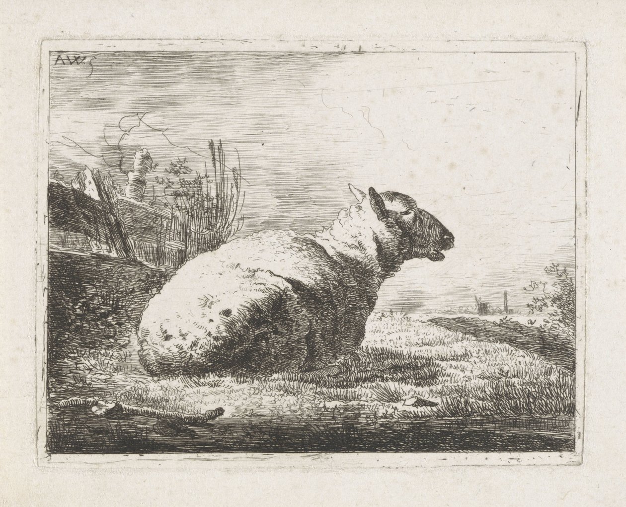 Liggend schaap door Abraham Hendrik Winter