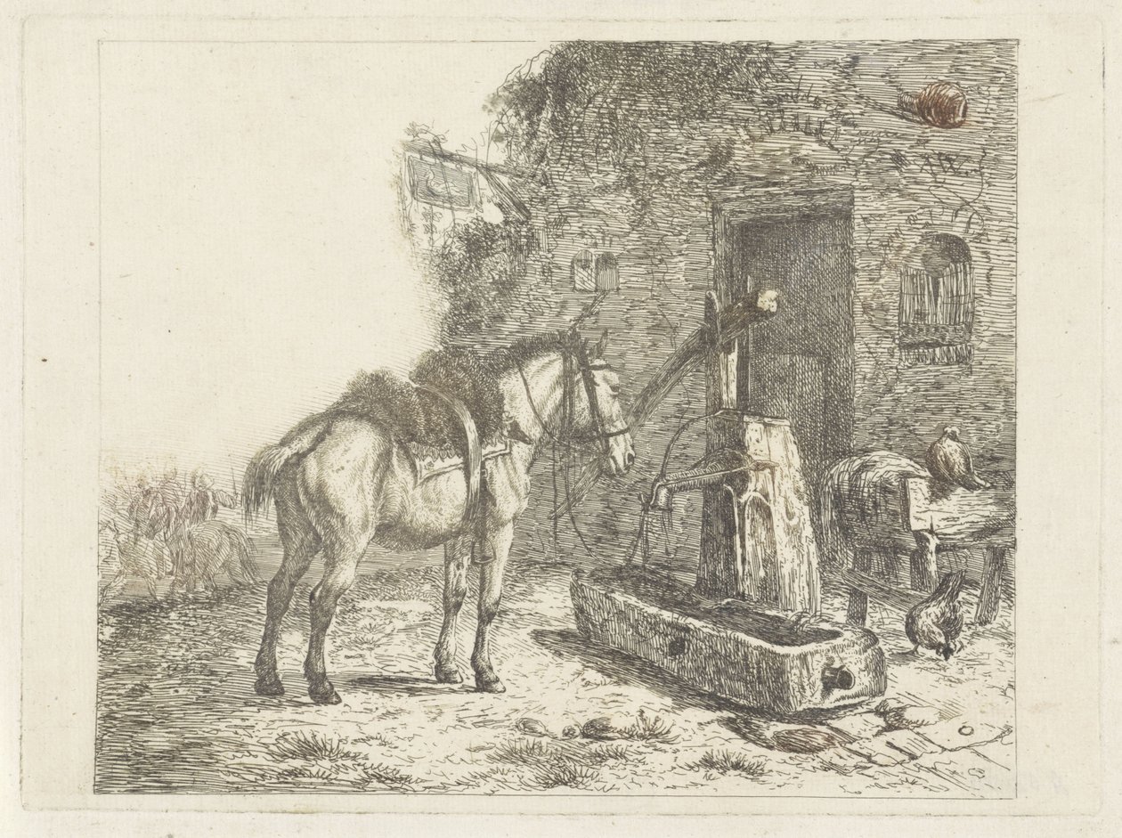 Paard voor een herberg door Abraham Hendrik Winter