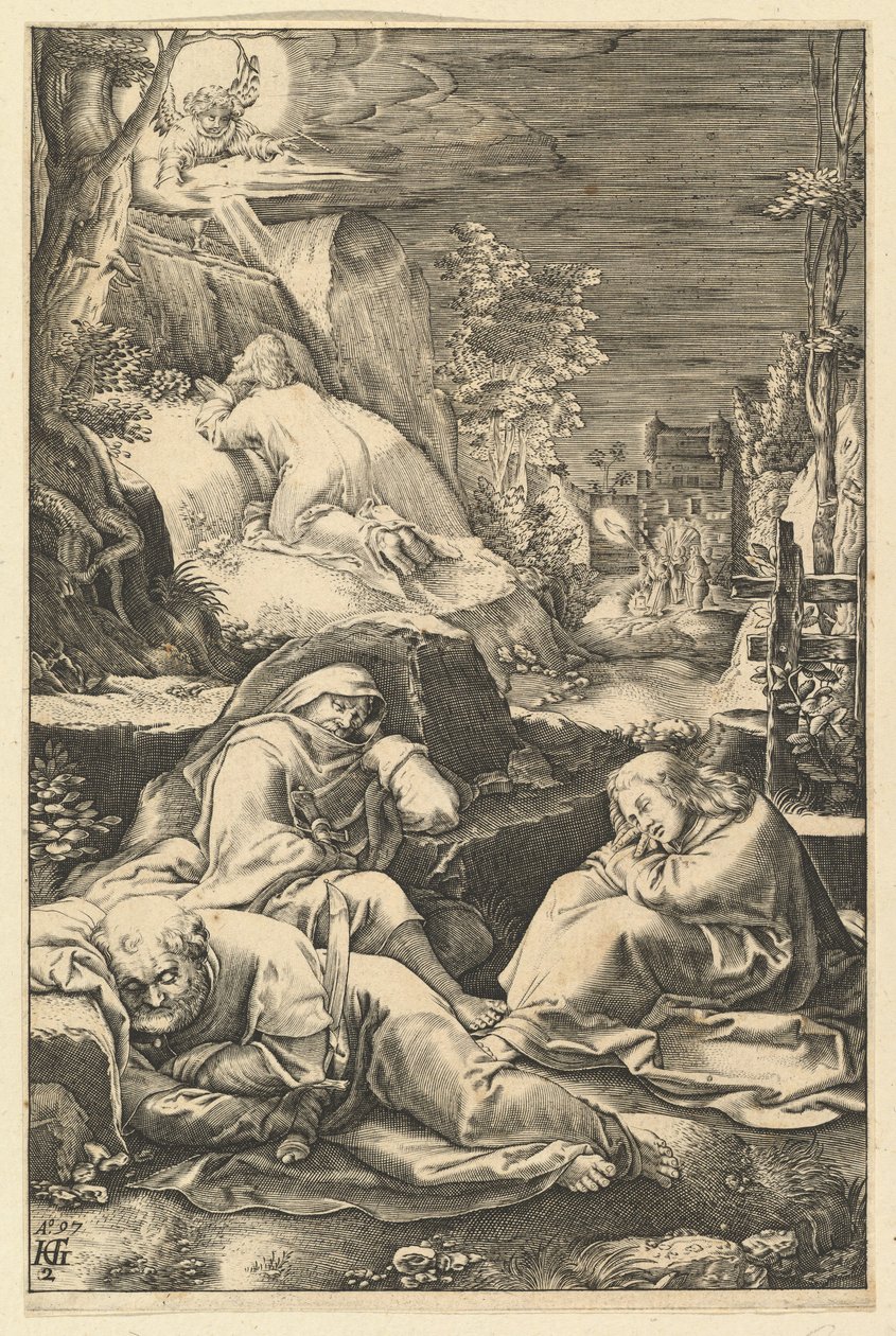De Agonie in de Tuin, uit De Passie van Christus, ca. 1598-1653 door Abraham Hogenberg