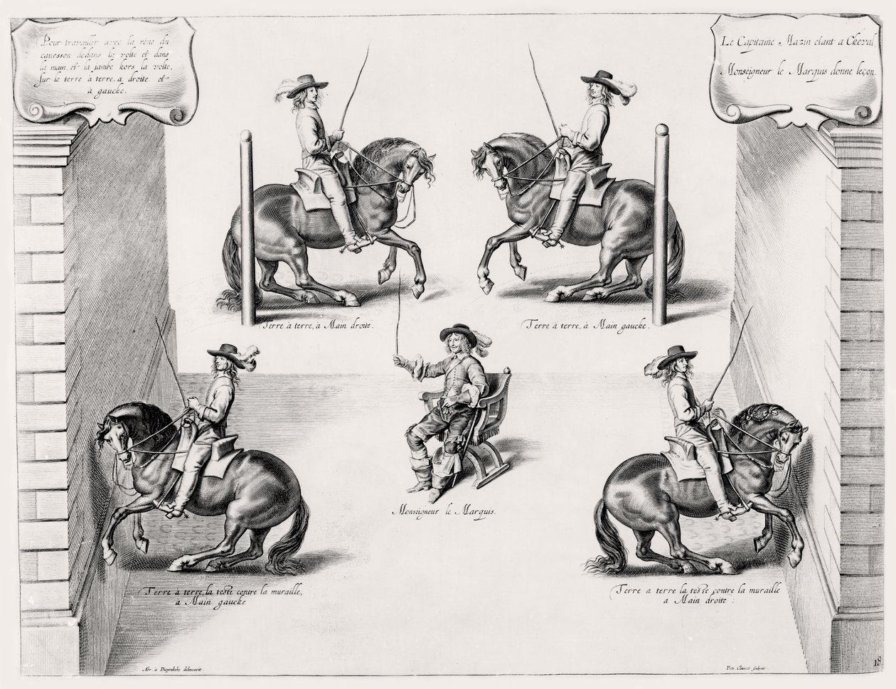 Illustratie uit een Rijhandboek, gegraveerd door Peeter Clouwet (1629-70), 1658 door Abraham Jansz. van after Diepenbeeck
