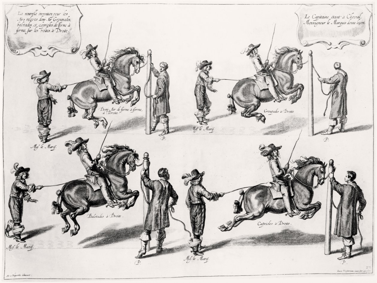 Illustratie uit een Rijhandboek, gegraveerd door Peeter Clouwet (1629-70), 1658 door Abraham Jansz. van after Diepenbeeck