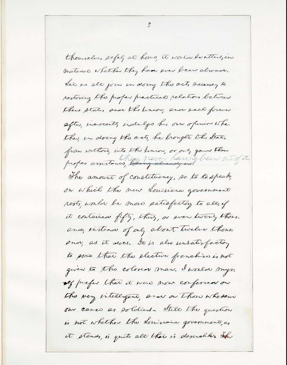 Handschrift van Lincolns laatste toespraak als President, gehouden in Washington D.C., vanuit het raam van het Witte Huis op de avond van 11 april door Abraham Lincoln