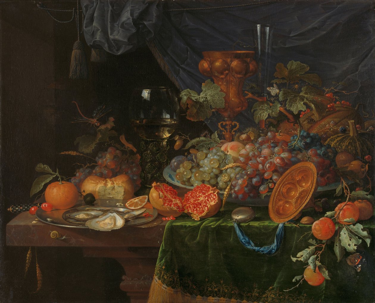 Stilleven met fruit en oesters door Abraham Mignon